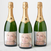 Aangepaste foto script tekst gefeliciteerd feest sparkling wijnetiket (Flessen)
