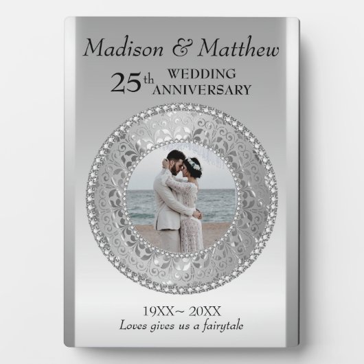 Aangepaste foto Silver Background Jubileum Plaque Fotoplaat (voorkant)