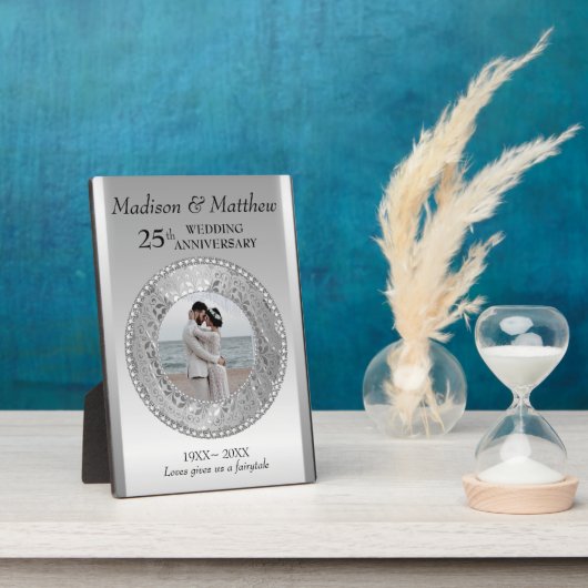 Aangepaste foto Silver Background Jubileum Plaque Fotoplaat (Zijkant)