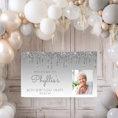 Aangepaste foto Silver Glitter Drip 80th Birthday Spandoek