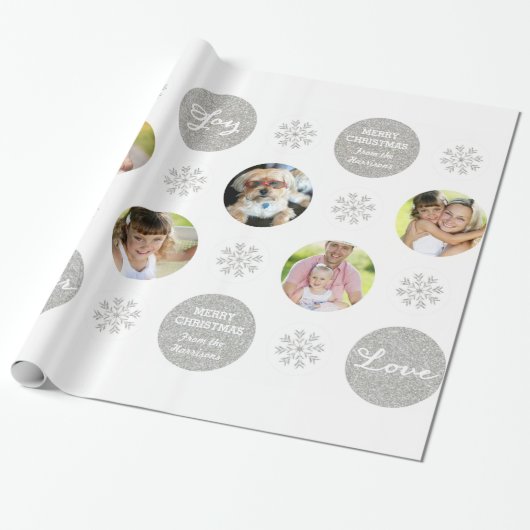 Aangepaste foto Silver Glitter Kijk Gift Wrap Cadeaupapier (Uitgerold)