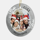 Aangepaste foto Silver Paint Rustic Snowflake Keramisch Ornament (Links)