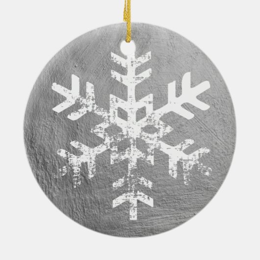Aangepaste foto Silver Paint Rustic Snowflake Keramisch Ornament (Achterkant)