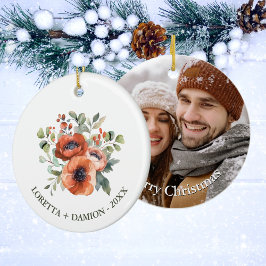 Aangepaste Foto Sinaasappel Bloemen Kerst Keramisch Ornament