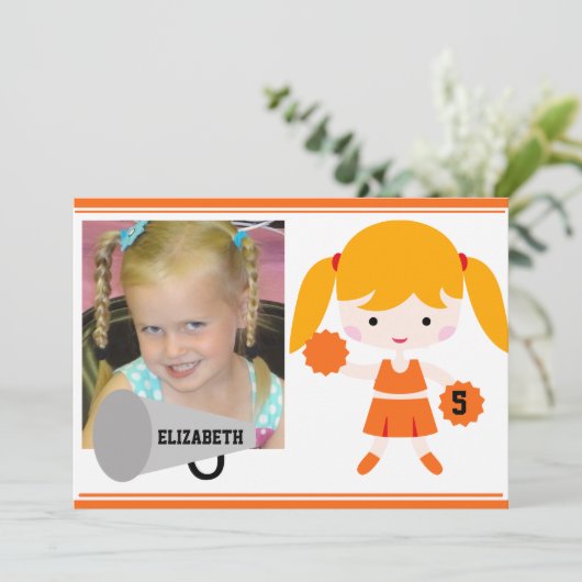 Aangepaste foto Sinaasappel Cheerleader Verjaardag Kaart (Staand voorkant)