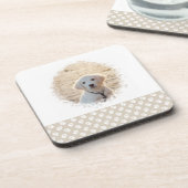 Aangepaste foto-sjabloon en witte pagina's op beig bier onderzetter (Linkerzijde)