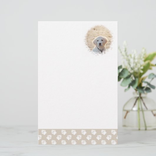 Aangepaste foto-sjabloon met beige en witte petten briefpapier (Staand voorkant)