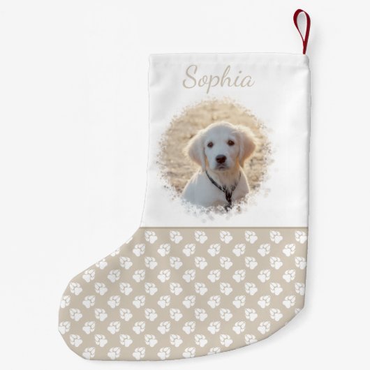 Aangepaste foto-sjabloon met beige en witte petten kleine kerstsok (Achterkant)