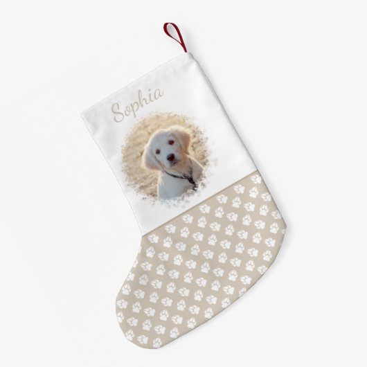 Aangepaste foto-sjabloon met beige en witte petten kleine kerstsok (Achterkant (Hangend))