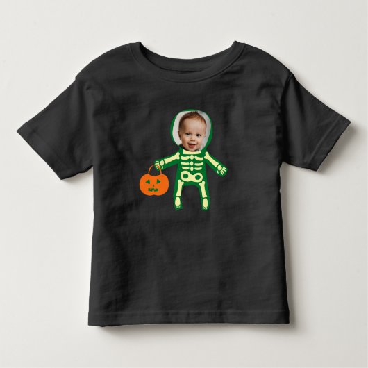 Aangepaste foto-skelet op Halloween trick or treat Kinder Shirts (Voorkant)