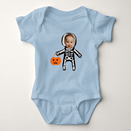Aangepaste foto-skelet op Halloween trick or treat Romper (Voorkant)
