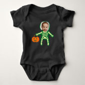 Aangepaste foto-skelet op Halloween trick or treat Romper (Voorkant)