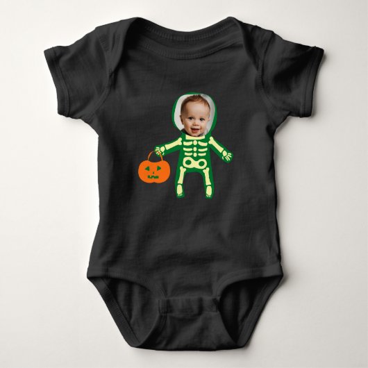 Aangepaste foto-skelet op Halloween trick or treat Romper (Voorkant)