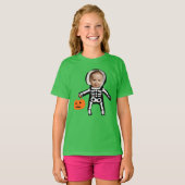 Aangepaste foto-skelet op Halloween trick or treat T-shirt (Voorkant volledig)