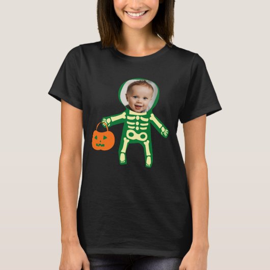 Aangepaste foto-skelet op Halloween trick or treat T-shirt (Voorkant)