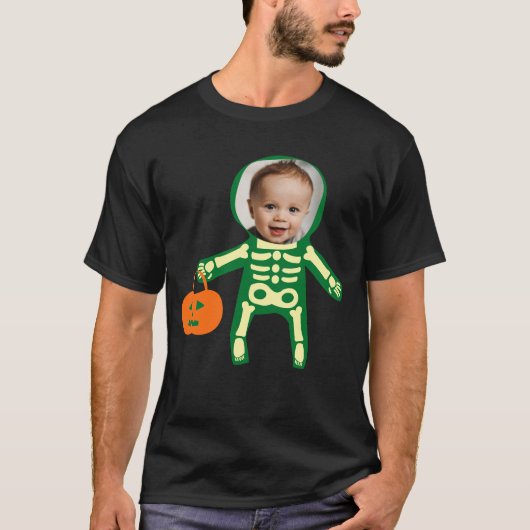 Aangepaste foto-skelet op Halloween trick or treat T-shirt (Voorkant)