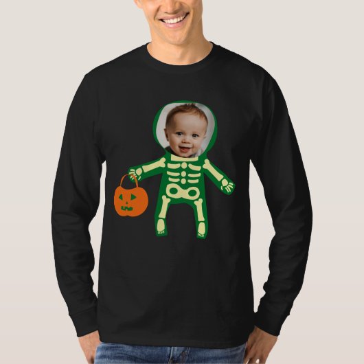Aangepaste foto-skelet op Halloween trick or treat T-shirt (Voorkant)