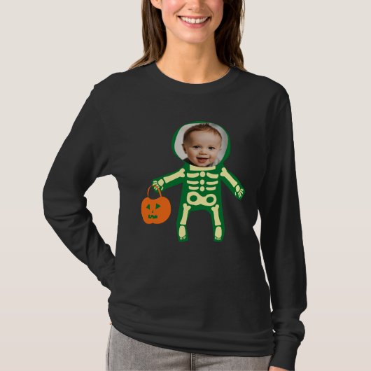 Aangepaste foto-skeleton Halloween trick or treat  T-shirt (Voorkant)