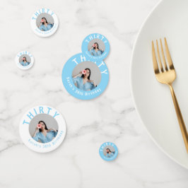 Aangepaste Foto Sky Blue 30e Verjaardagstafel Conf Confetti