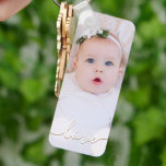 Aangepaste foto sleutelhanger<br><div class="desc">Je baby's foto op een sleutelhanger! Upload je eigen afbeelding om je sleutelhanger voor jezelf te creëer of als cadeau aan familie,  vrienden,  ouders en grootouders! De woordliefde in een controlemanuscript wordt gekenmerkt over uw foto.</div>