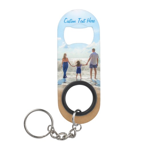 Aangepaste foto-sleutelhanger flesopener met tekst mini flessenopener (Voorkant)