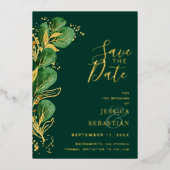 Aangepaste foto smaragdgroen & goud Eucalyptus Folie Uitnodiging (Voorkant)