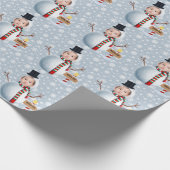 Aangepaste foto sneeuwpop gezicht grappige kerst cadeaupapier (Hoek)
