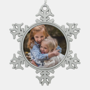 Aangepaste foto Sneeuwvlok Holiday Pewter Ornament