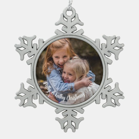 Aangepaste foto Sneeuwvlok Holiday Pewter Ornament (Voorkant)