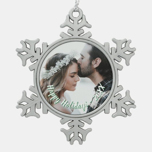 Aangepaste foto Sneeuwvlok Holiday Pewter Ornament (Voorkant)