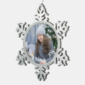 Aangepaste foto Sneeuwvlok Holiday Pewter Ornament (Rechts)