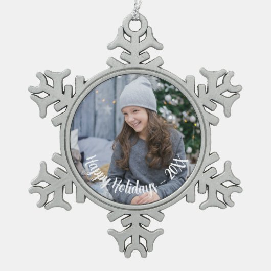 Aangepaste foto Sneeuwvlok Holiday Pewter Ornament (Voorkant)