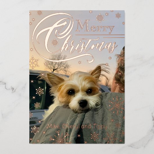 Aangepaste foto Sneeuwvlok Typografie Kerstmis Folie Feestdagenkaart (Voorkant)