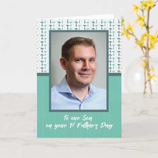 Aangepaste foto, Son First Fathers Day Anchors Kaart (Gele Bloem)