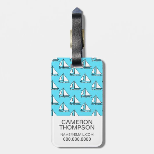 Aangepaste foto-spoelboten op blauw Zee patroon Bagagelabel (Achterkant verticaal)