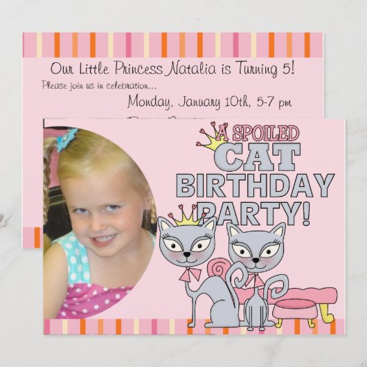 Aangepaste foto-spoiled Cat Birthday Party Invitat Kaart (Voorkant / Achterkant)