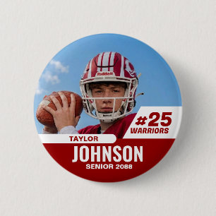 Aangepaste foto sporten voetbalspeler seniorenavon ronde button 5,7 cm