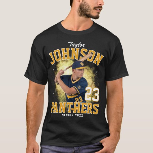 Aangepaste foto sportspeler gele bootleg rap t-shirt (Voorkant)