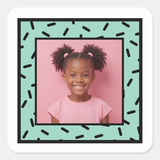 Aangepaste Foto Sprinkle Lijst Verjaardagsfeest Fa Vierkante Sticker (Voorkant)