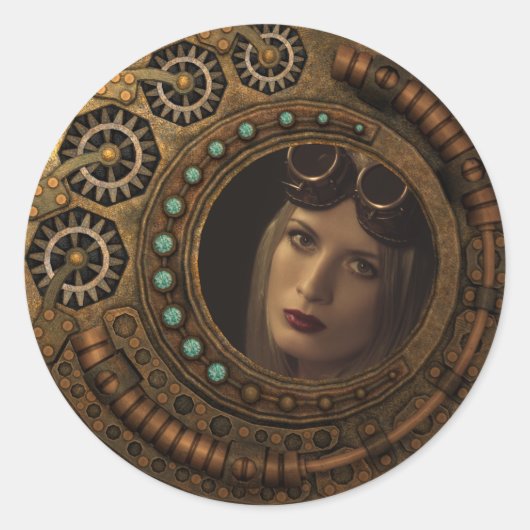 Aangepaste foto Steampunk Clock Time Metal Gears Ronde Sticker (Voorkant)