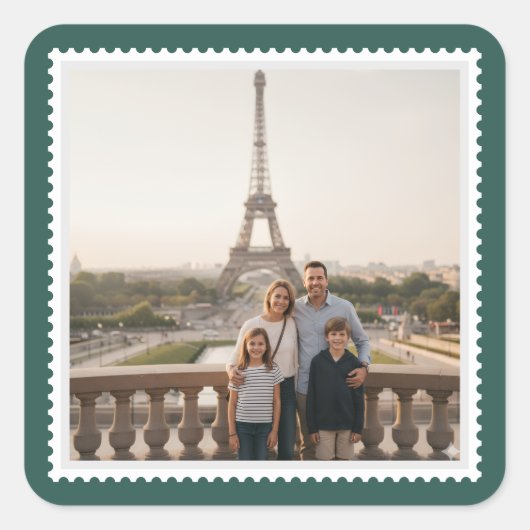 Aangepaste Foto Stickers Verzendstempel Rand Groen (Voorkant)