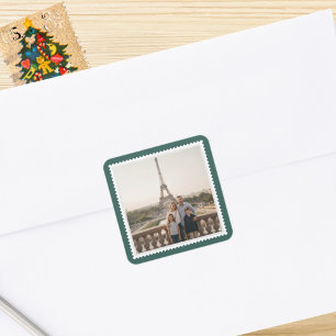 Aangepaste Foto Stickers Verzendstempel Rand Groen