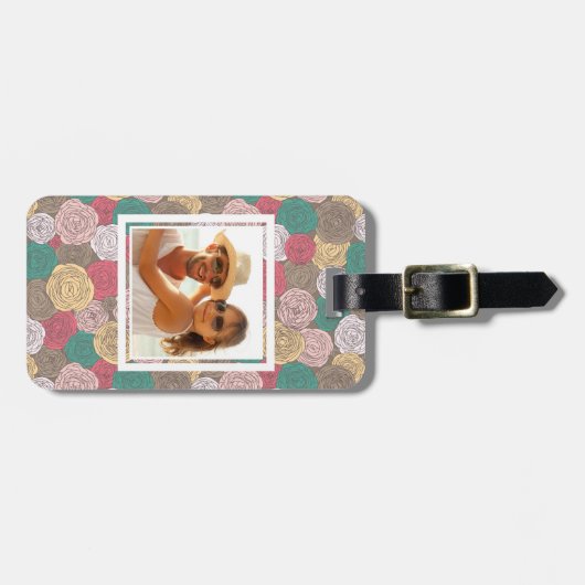 Aangepaste foto Stijlvol bloempatroon. Helder flor Bagagelabel (Voorkant horizontaal)