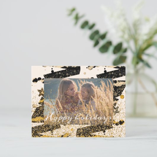 aangepaste foto stijlvolle zwarte kerstbomen briefkaart (Staand voorkant)