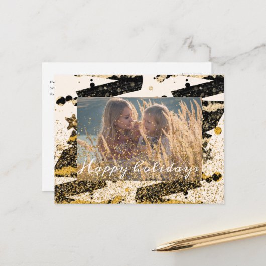 aangepaste foto stijlvolle zwarte kerstbomen briefkaart (Voorkant / Achterkant in situ)