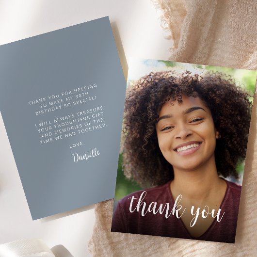 Aangepaste foto Stoffig Blauw 30e verjaardagsfeest Bedankkaart