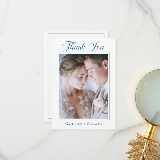 Aangepaste foto stoffig blauwe bloem bruiloft call bedankkaart (Voorkant / Achterkant in situ)