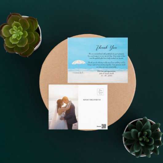 Aangepaste foto strand bruiloft bedankt briefkaart
