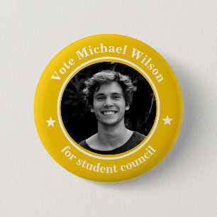 Aangepaste foto Studentenvakbond Verkiezing Gele B Ronde Button 5,7 Cm