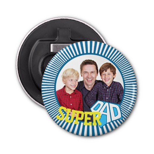 Aangepaste foto Super Dad Comic Button Flesopener (Voorkant)